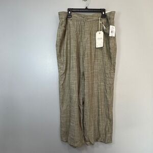 Royalty For Me Olive Cross Dye Wide Leg Linen Blend Pants beach resort XL NWT